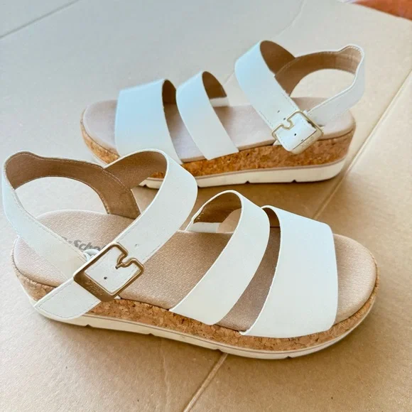 Dr. Scholl's White and Brown Sandals with Cork Sole - Picture 2 of 9